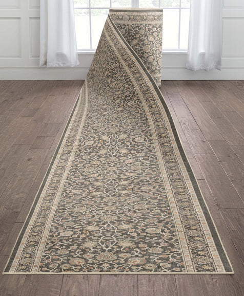 Custom Size Hallway & Stair Runner Rome Vintage Oriental Floral, Pastel Charcoal Brown Choose Your Width x Choose Your Runner Length