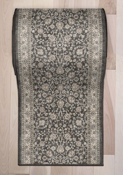 Custom Size Hallway & Stair Runner Rome Vintage Oriental Floral Black Choose Your Width x Choose Your Runner Length