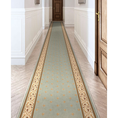 Custom Size Runner Fleur De Lis Traditional Blue Choose Your Width x Choose Your Length Hallway Runner Rug