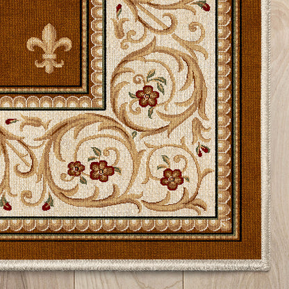 Custom Size Runner Fleur De Lis Brown Choose Your Width x Choose Your Length Hallway Runner Rug