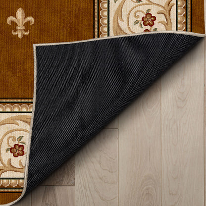 Custom Size Runner Fleur De Lis Brown Choose Your Width x Choose Your Length Hallway Runner Rug