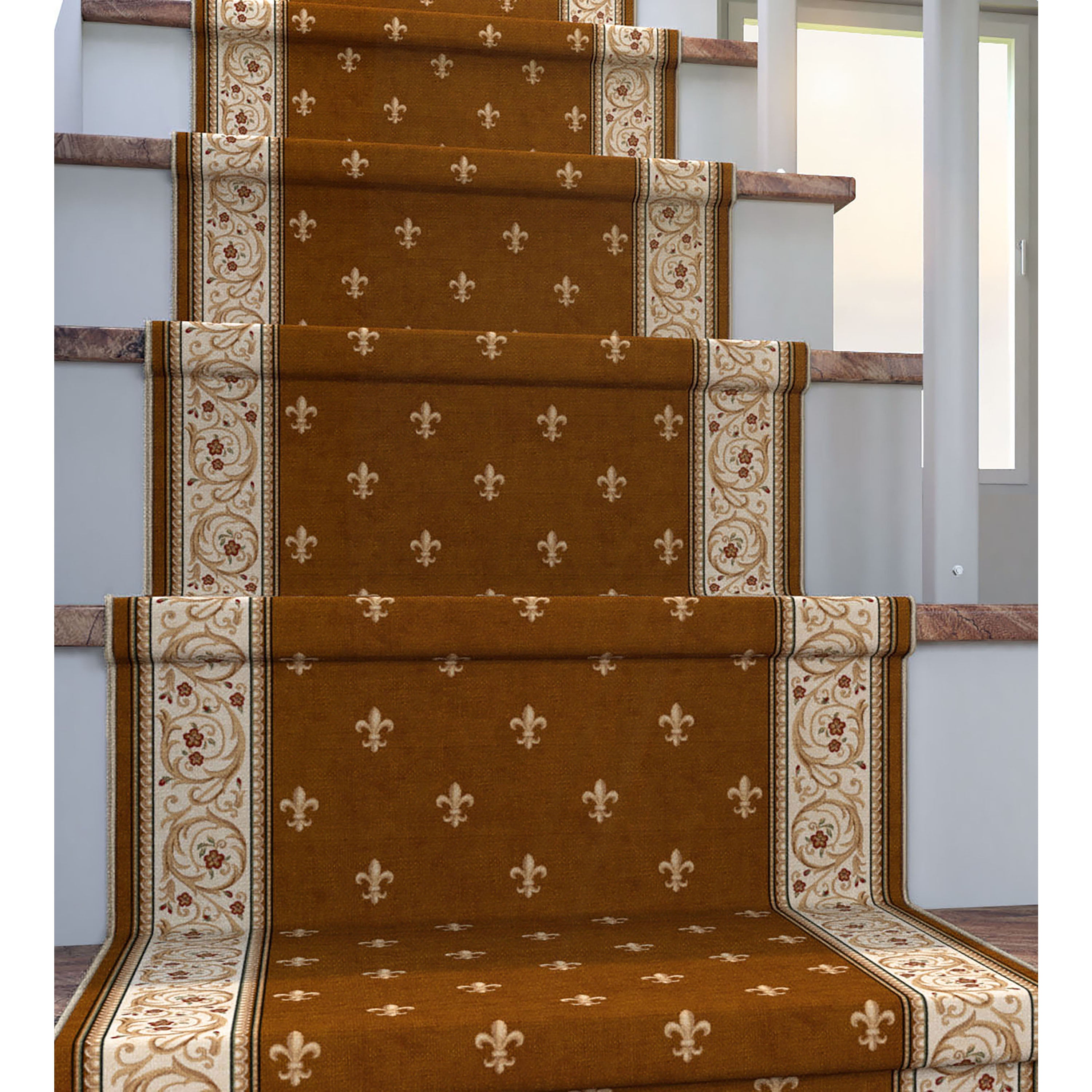 Custom Size Runner Fleur De Lis Brown Choose Your Width x Choose Your Length Hallway Runner Rug