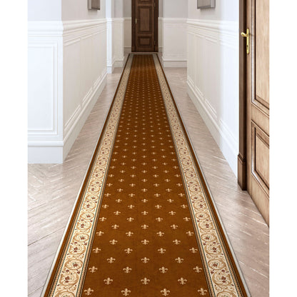 Custom Size Runner Fleur De Lis Brown Choose Your Width x Choose Your Length Hallway Runner Rug