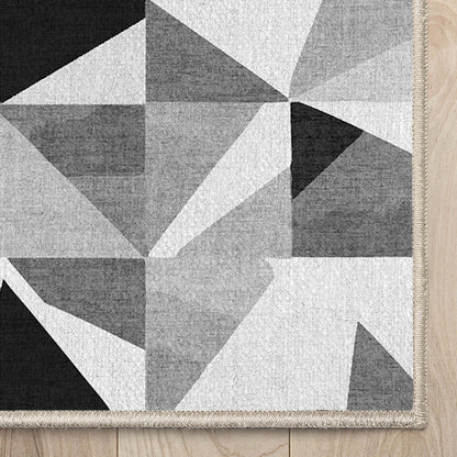 Mid-Century Modern Geometric Black & White Mosaic Pattern Flat Pile Rug