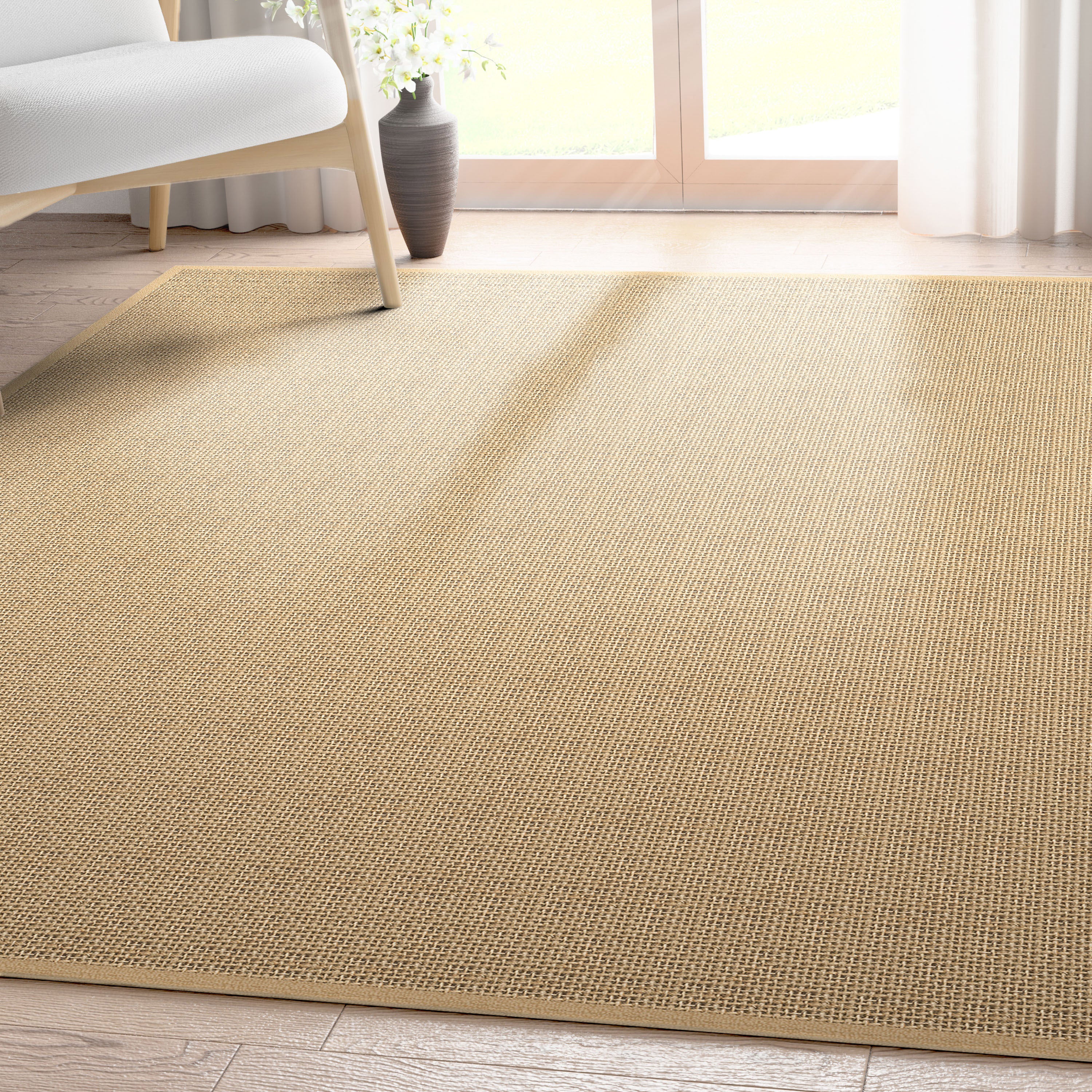 Well-Jute Shiba Farmohouse Solid Beige Flatweave 5' x 7' Rug