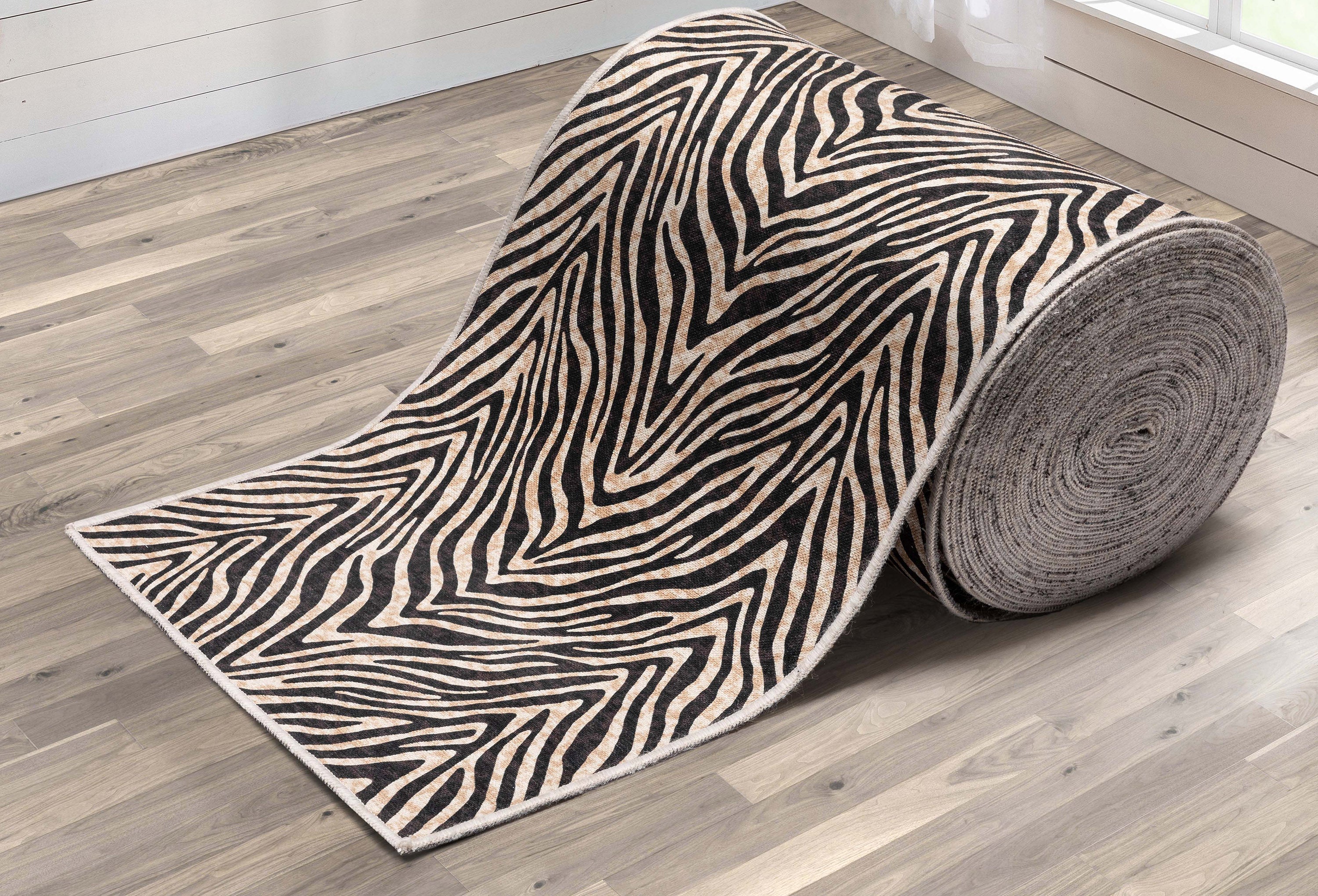 Custom Size Runner Modern Zebra Print Brown Choose Your Width x Choose Your Length Hallway Runner Rug