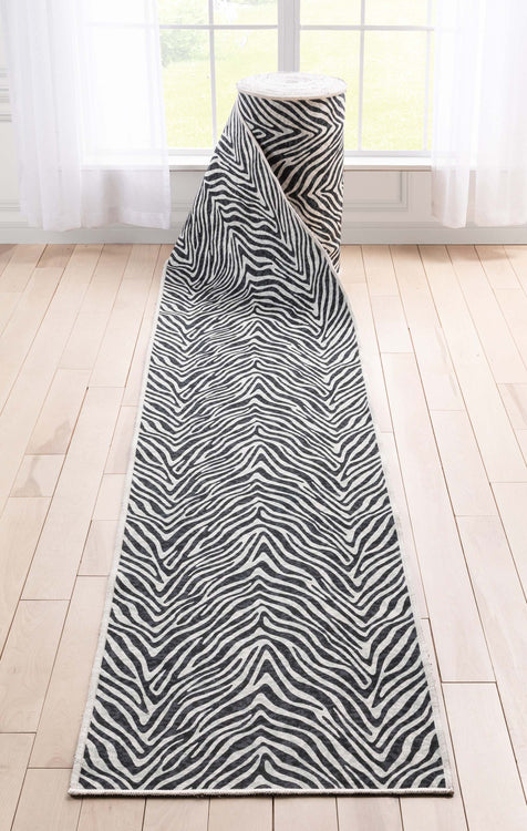 Custom Size Runner Modern Zebra Print Black Choose Your Width x Choose Your Length Hallway Runner Rug