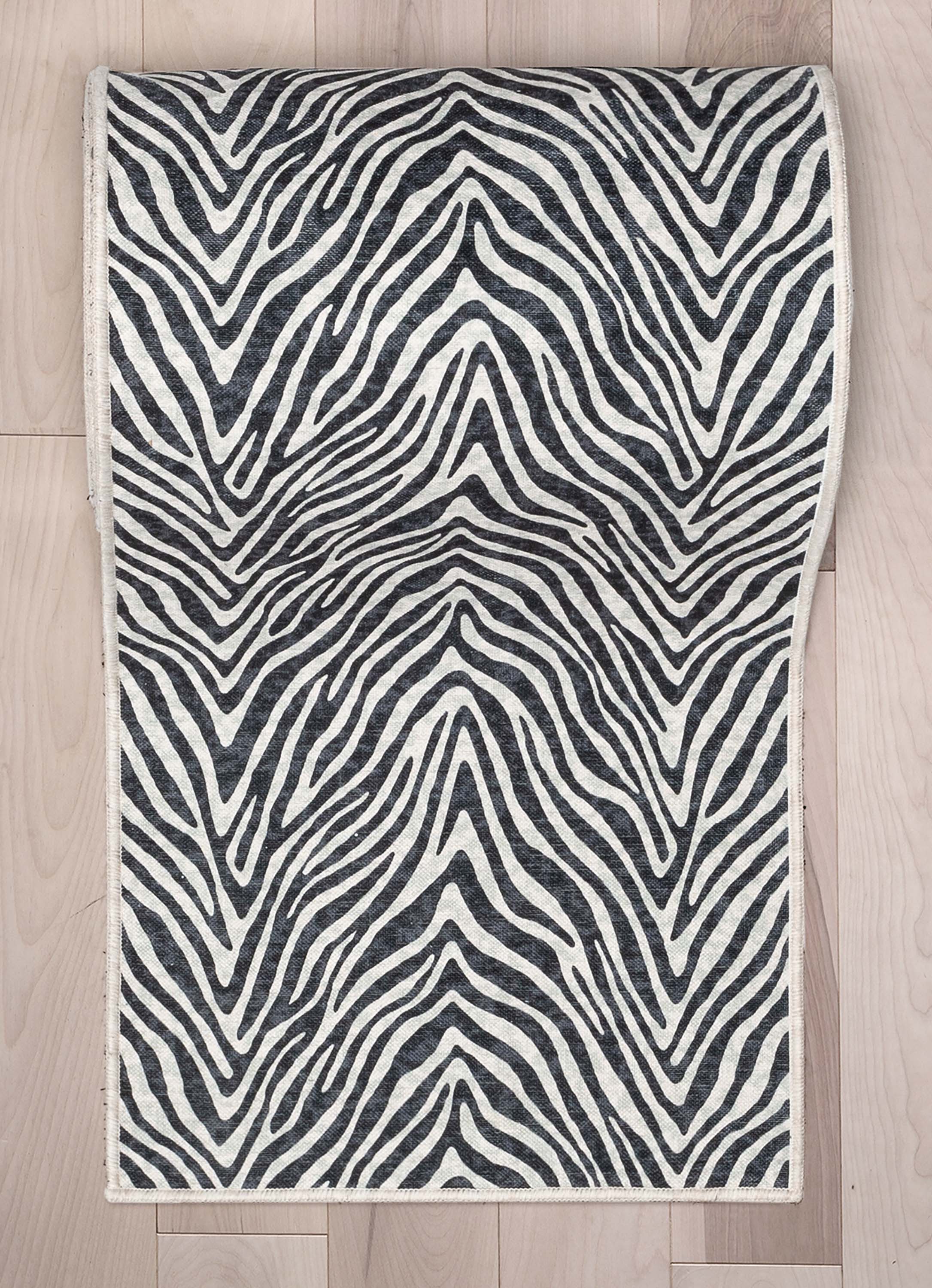 Custom Size Runner Modern Zebra Print Black Choose Your Width x Choose Your Length Hallway Runner Rug