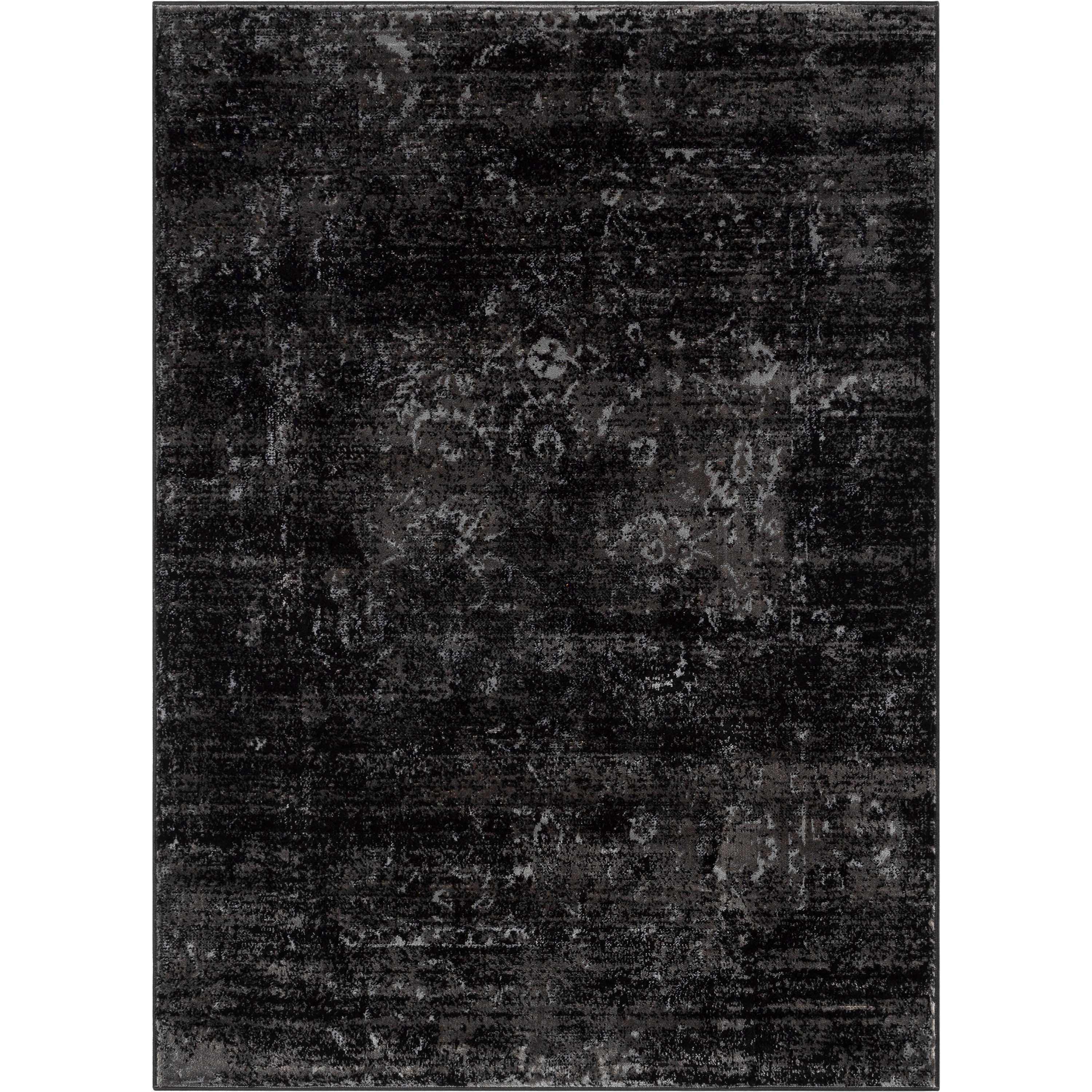 Thiva Vintage Oriental Floral Pattern Black Rug