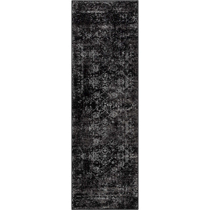 Thiva Vintage Oriental Floral Pattern Black Rug