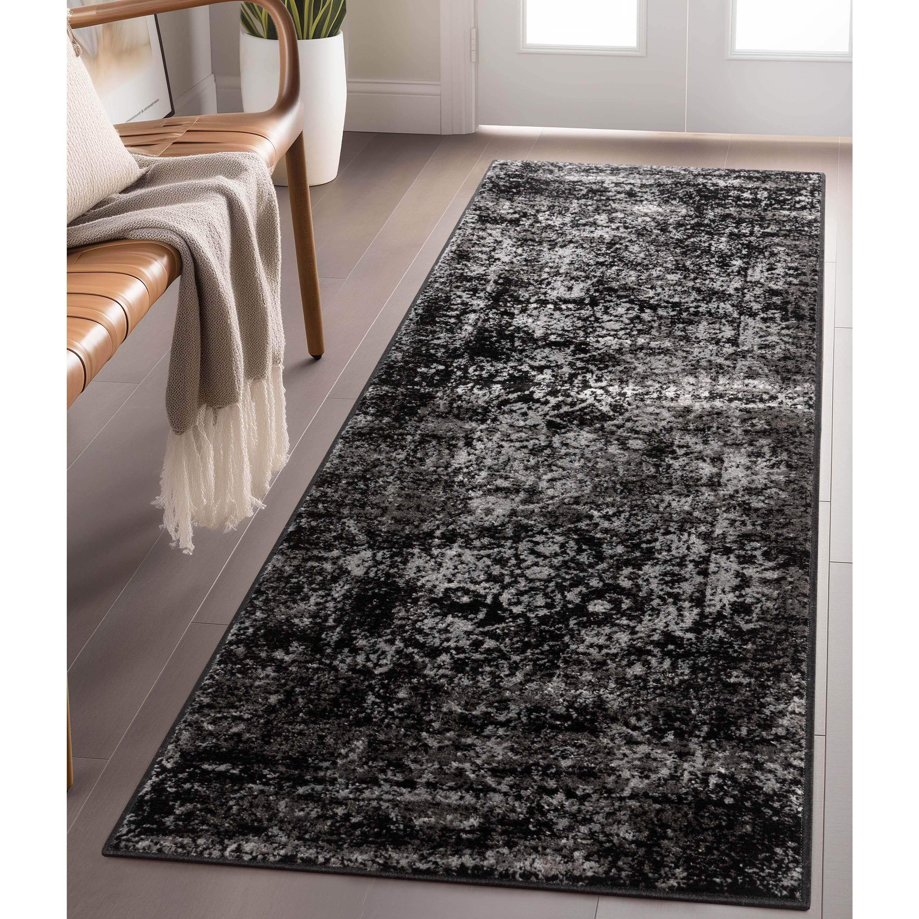 Thiva Vintage Oriental Floral Pattern Black Rug