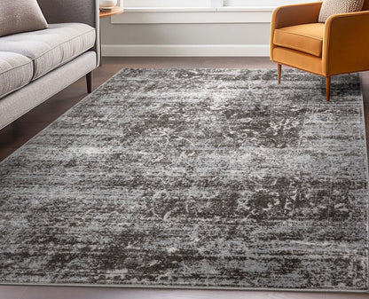 Thiva Vintage Oriental Floral Pattern Grey Rug