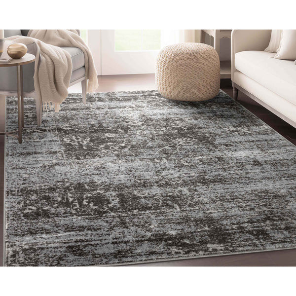 Thiva Vintage Oriental Floral Pattern Grey Rug