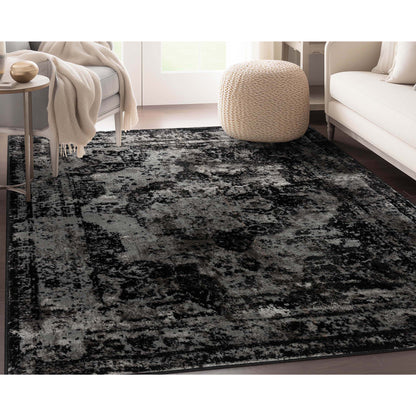 Patras Vintage Oriental Medallion Black Rug