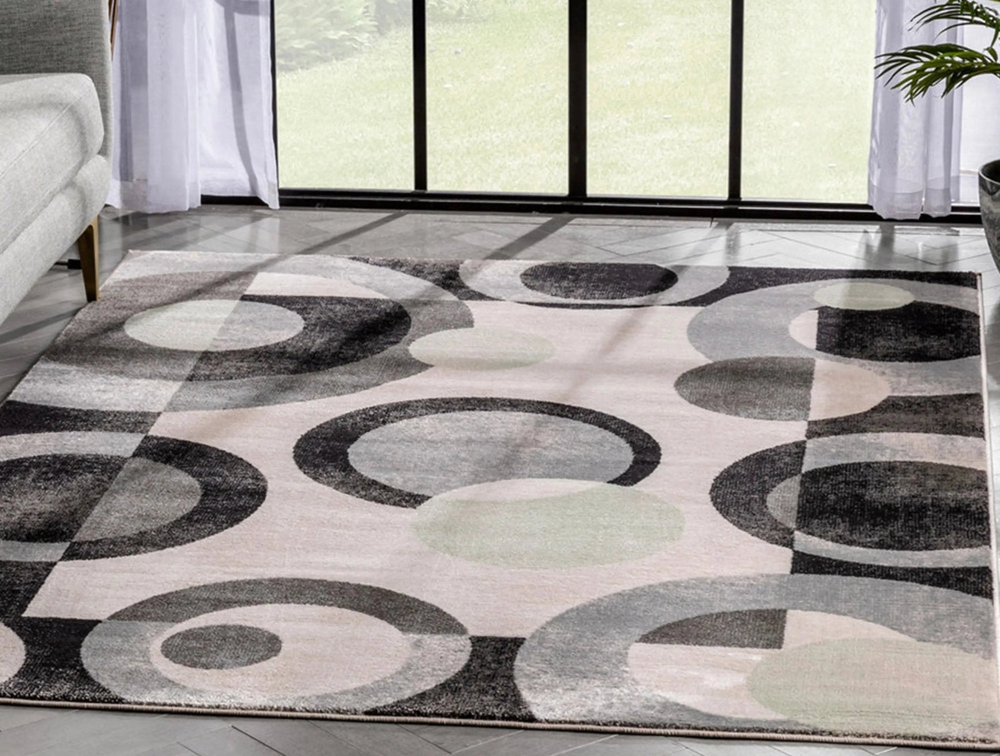 Avi Modern Geometric Grey Green Rug Well Woven