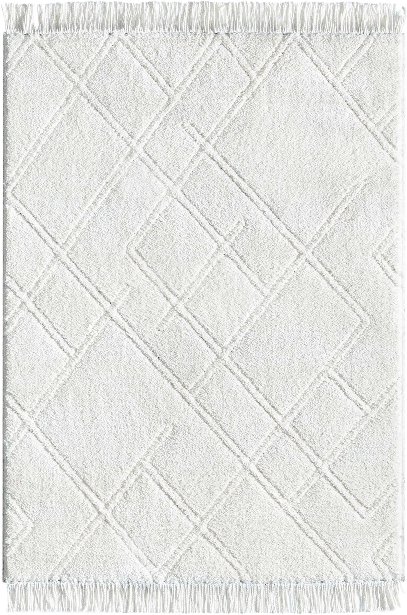 Firth Moroccan Trellis Textured Ivory Ultra Soft High-Low Shag Rug Well Woven	