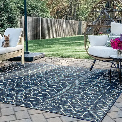 Nord Moroccan Tribal Indoor Outdoor Blue Flatweave Rug Well Woven