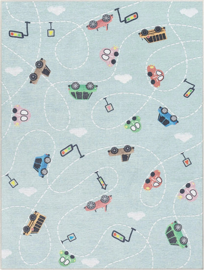 Traffic Modern Green Kids Flat-Weave Rug Well Woven