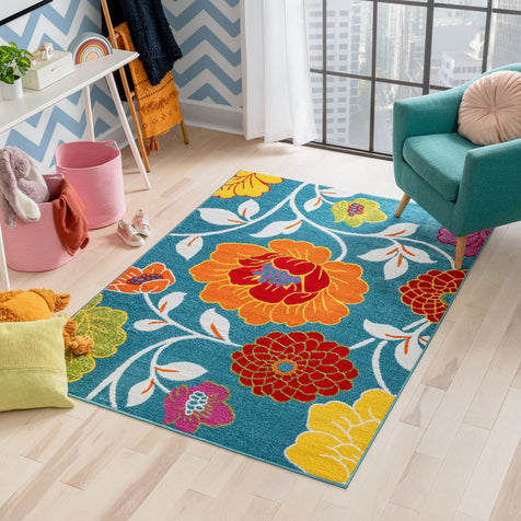 Starbright Daisy Flowers Blue Rug