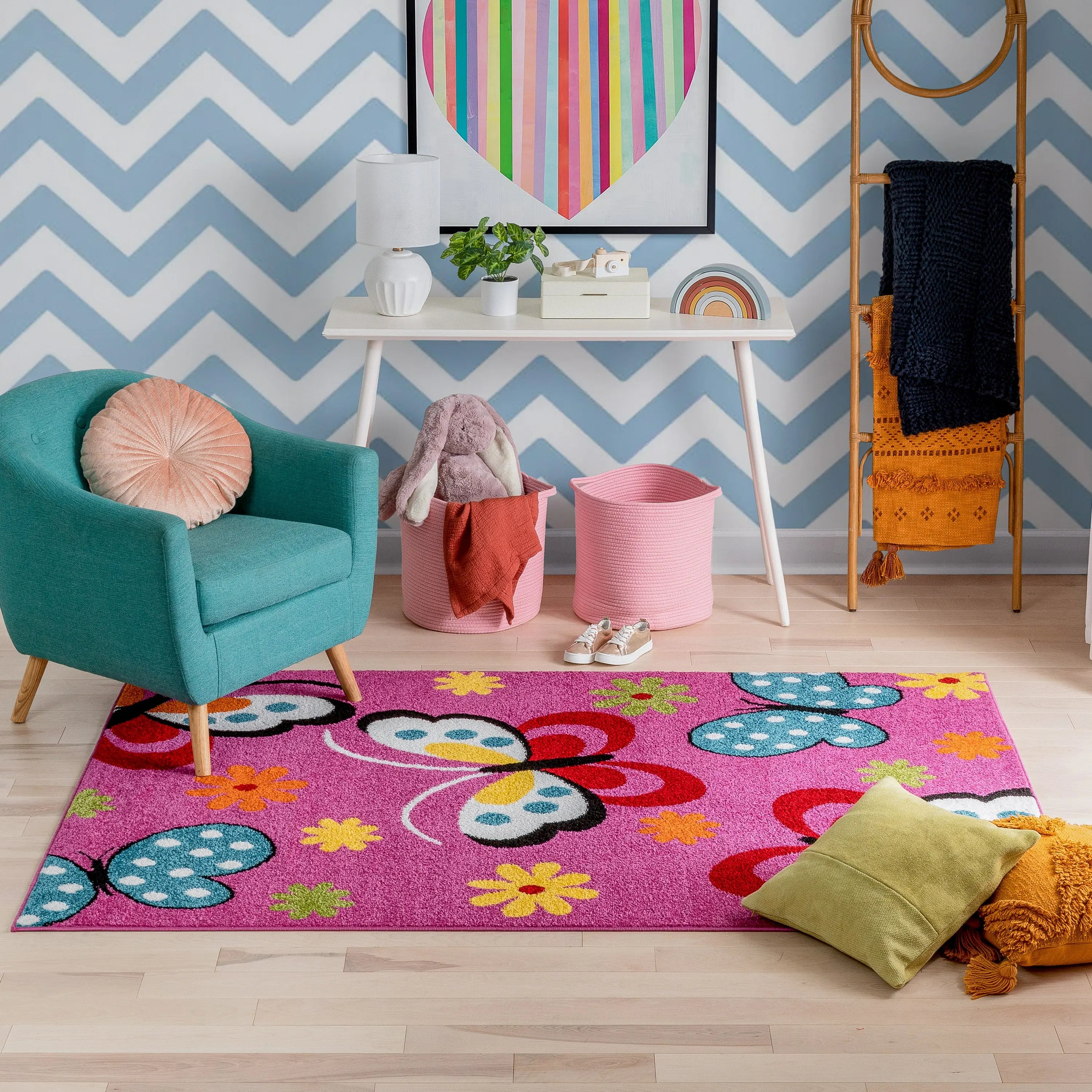 Starbright Daisy Butterflies Pink Rug Well Woven