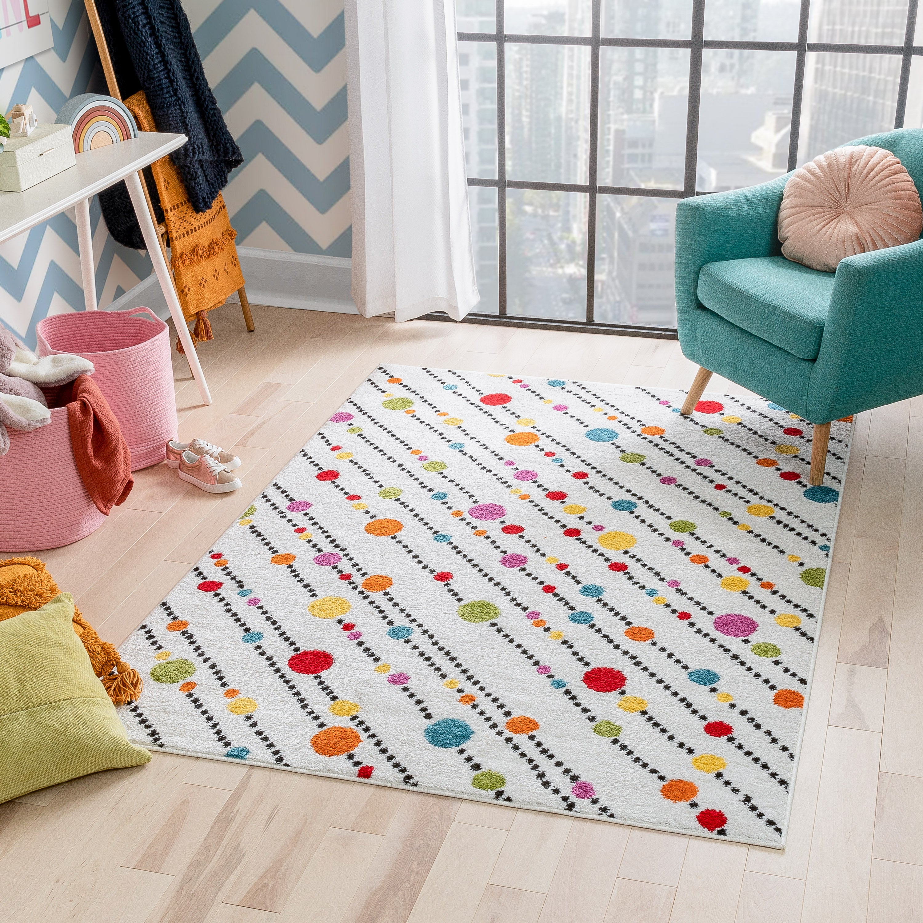 Starbright Dandy Dots And Stripes White Rug