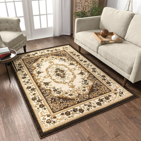 Versaille Brown Traditional Medallion Rug