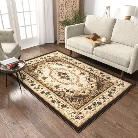 Versaille Brown Traditional Medallion Rug