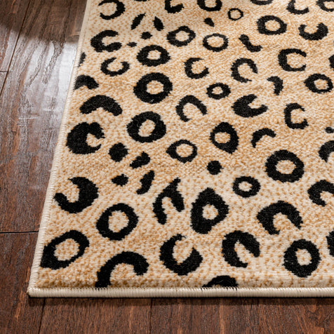 Tan Bonhill Leopard Print Area Rug | Low Pile Pet Friendly Rug
