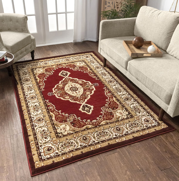 Isfahan Medallion Red Traditional Rug