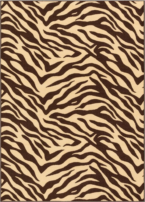Zebra Brown Animal Print Non Slip Washable Rug