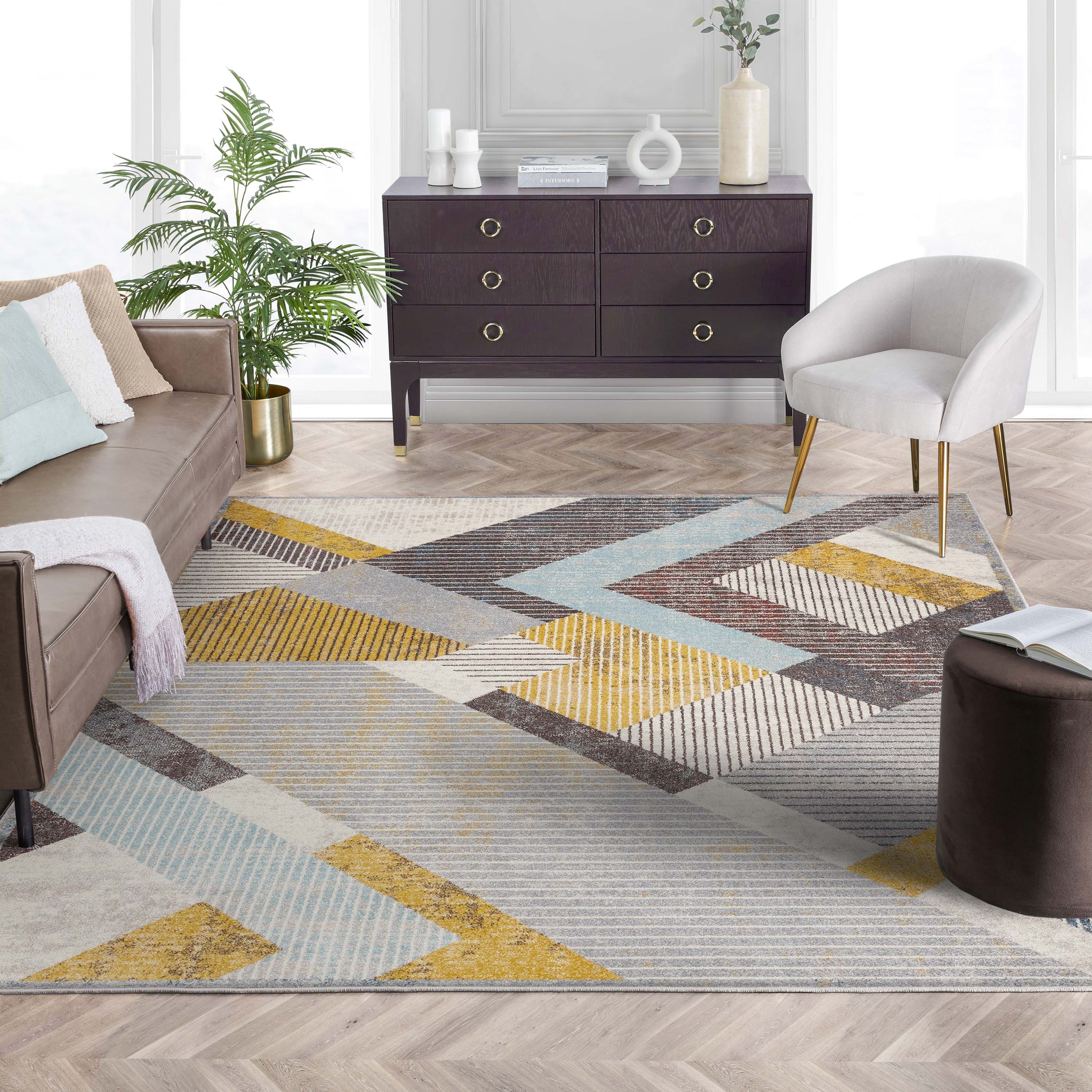 Jacey Geometric Distressed Grey Rug