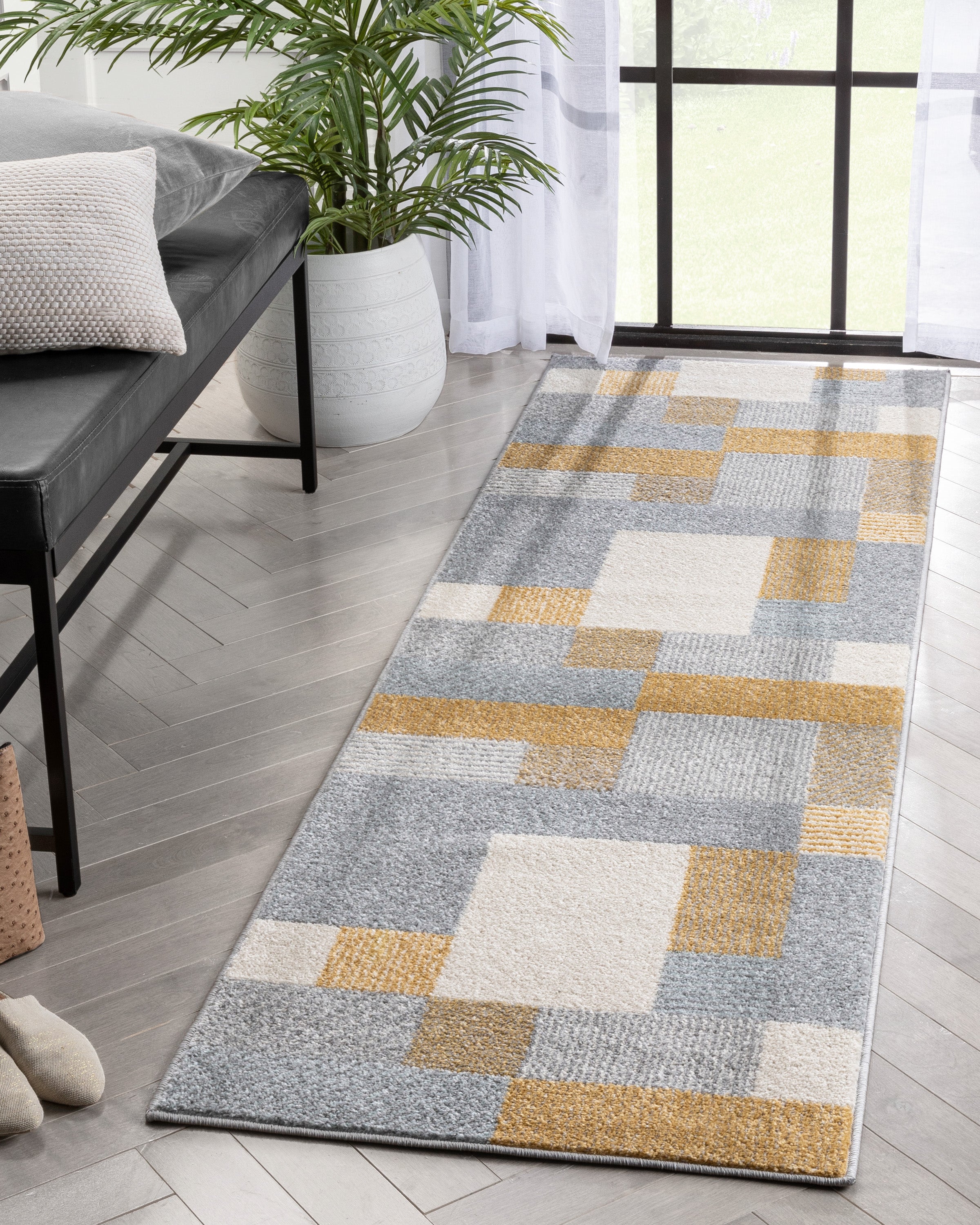 Wilma Modern Geometric Yellow Grey Rug