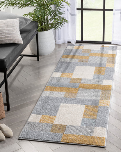 Wilma Modern Geometric Yellow Grey Rug