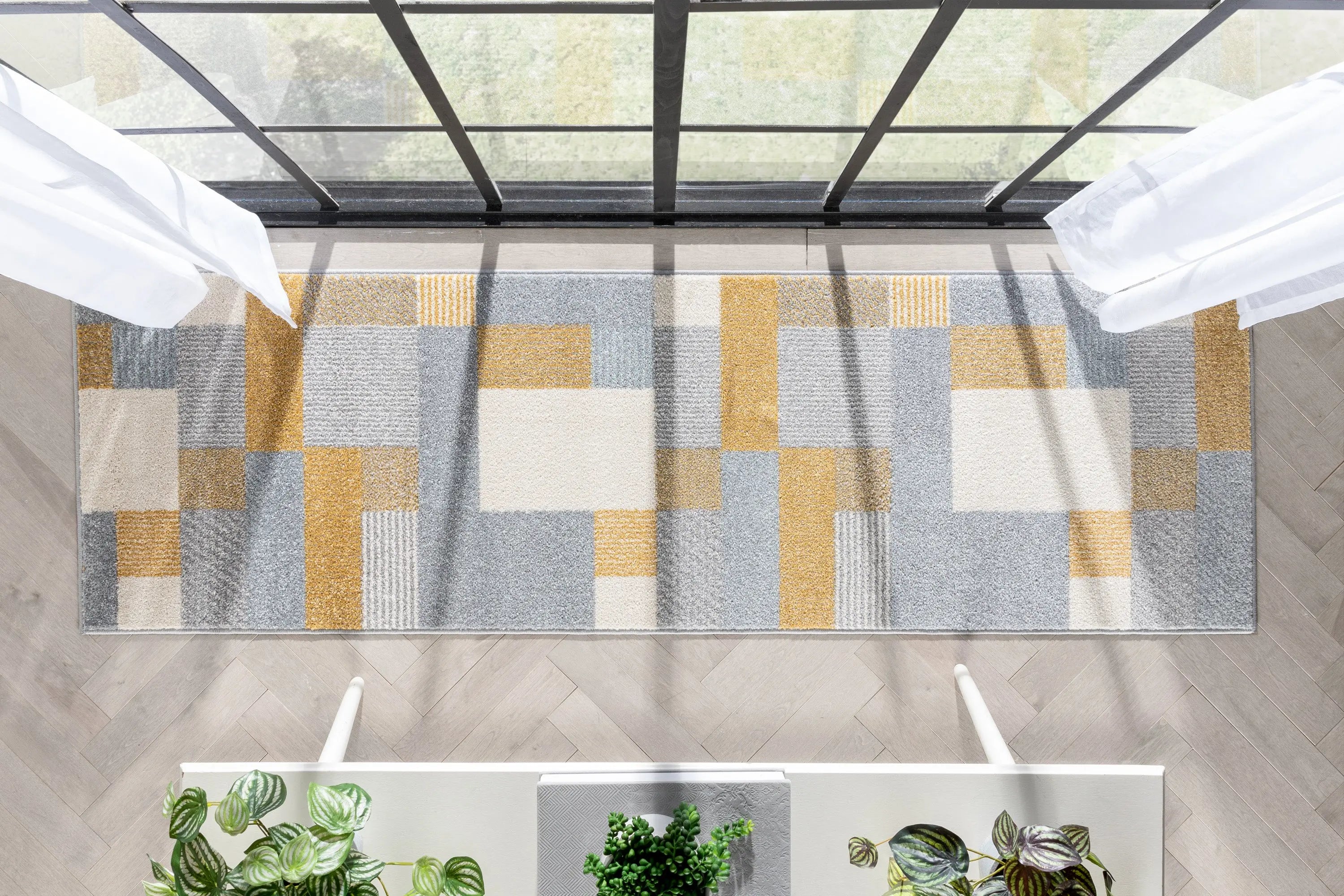 Wilma Modern Geometric Yellow Grey Rug Well Woven