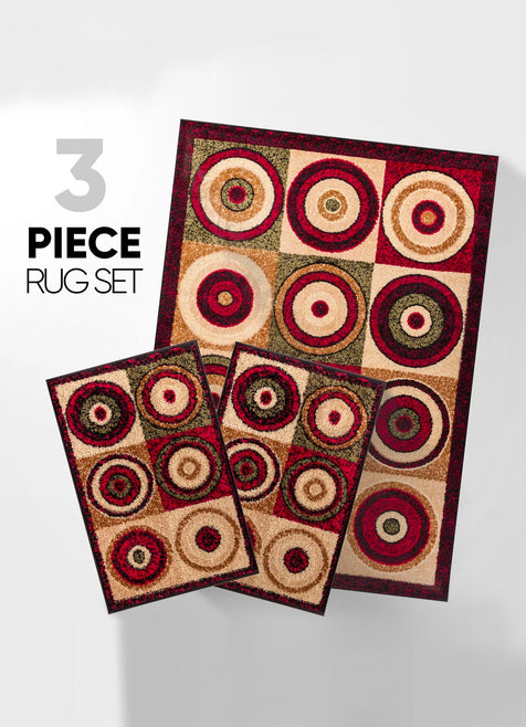 Commerce Multi Modern 3-Piece Set (5' x 7' and Bonus 20" x 31"  Mats)
