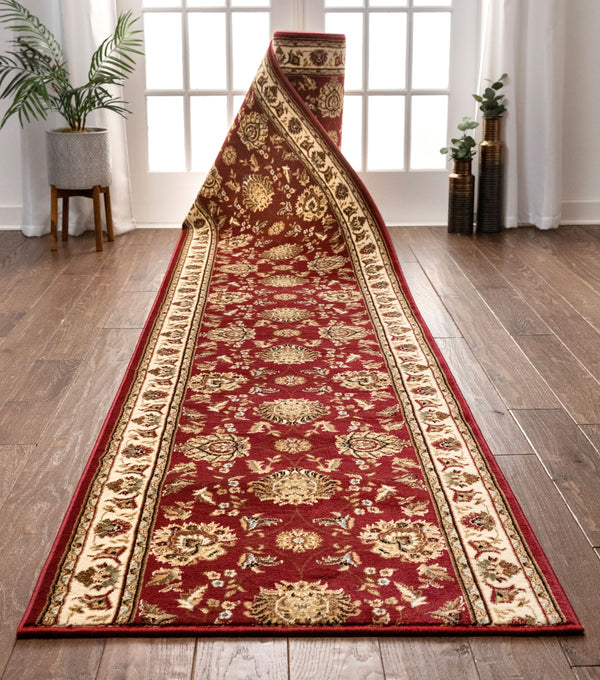 Abbasi Custom Size Runner Traditional Red Choose Your Width x Choose Your Length Hallway Runner Rug