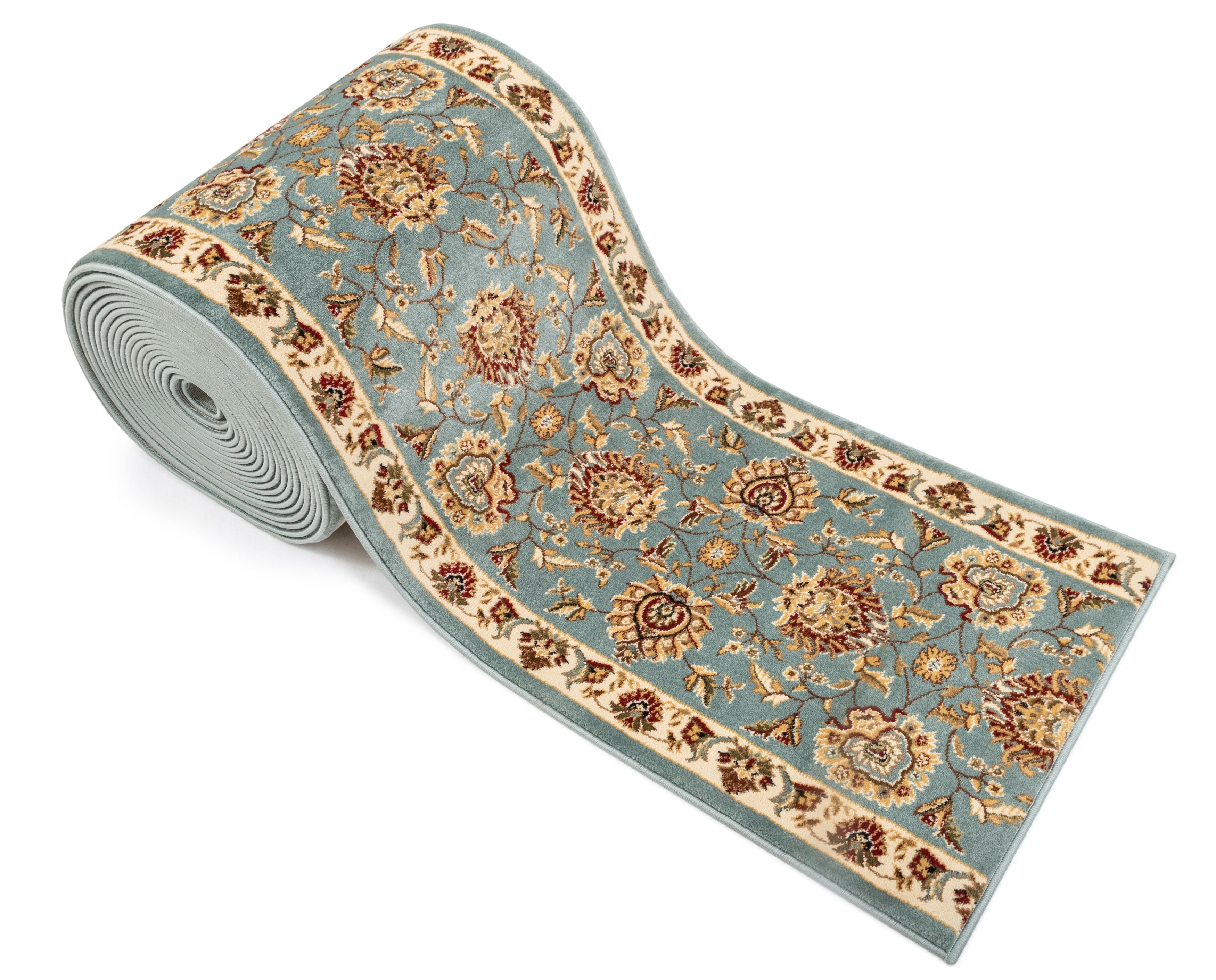 Abbasi Custom Size Runner Traditional Light Blue Choose Your Width x Choose Your Length Hallway Runner Rug