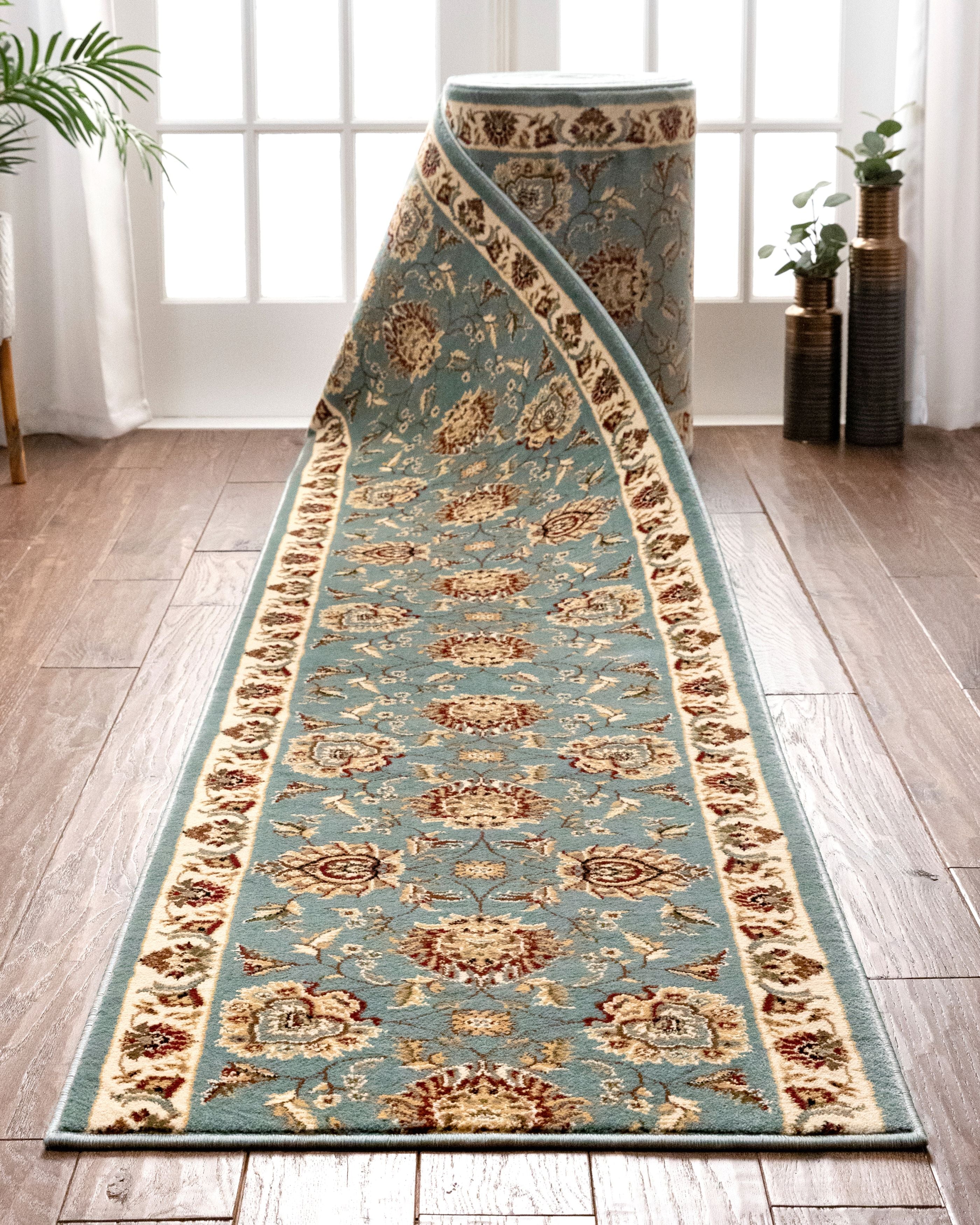 Abbasi Custom Size Runner Traditional Light Blue Choose Your Width x Choose Your Length Hallway Runner Rug