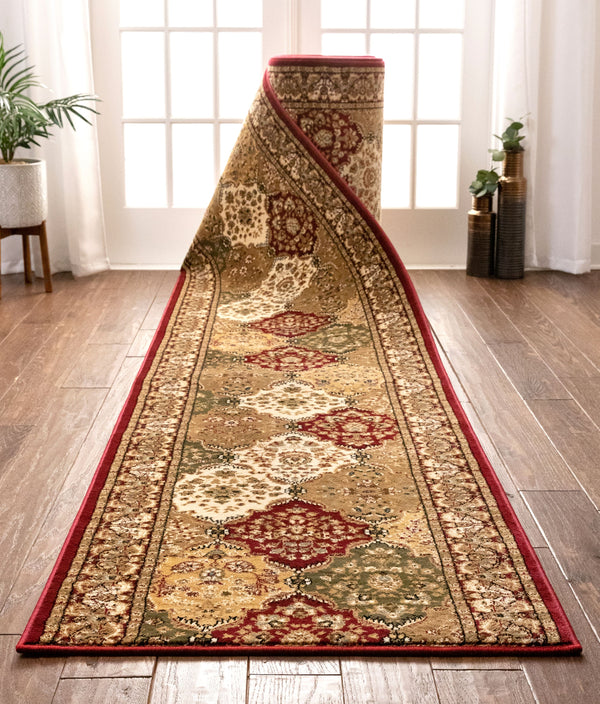 Mina-Khani Custom Size Runner Traditional Red 31 Inch Wide x Choose Your Length Hallway Runner Rug