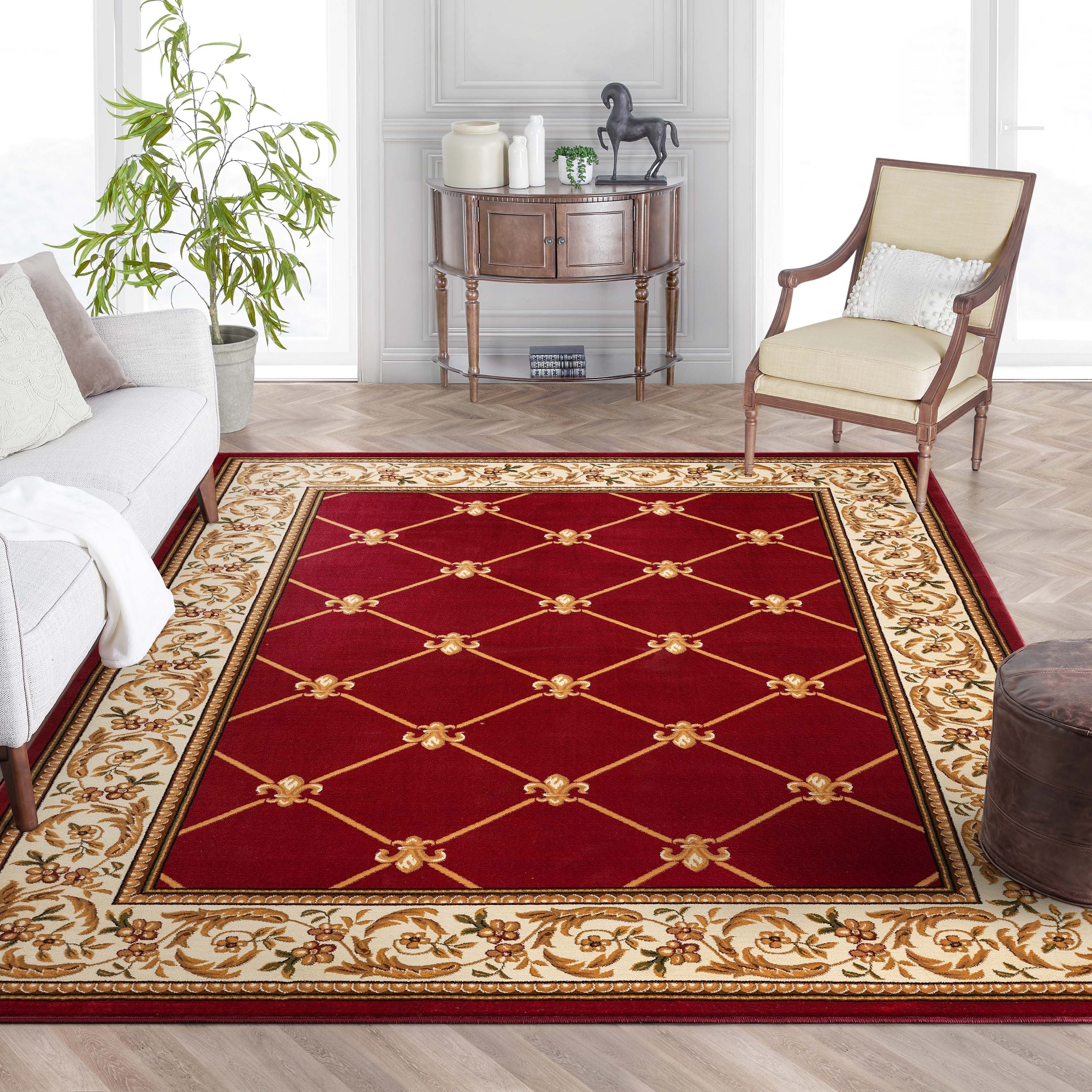 Fleur De Lis Red Formal Rug