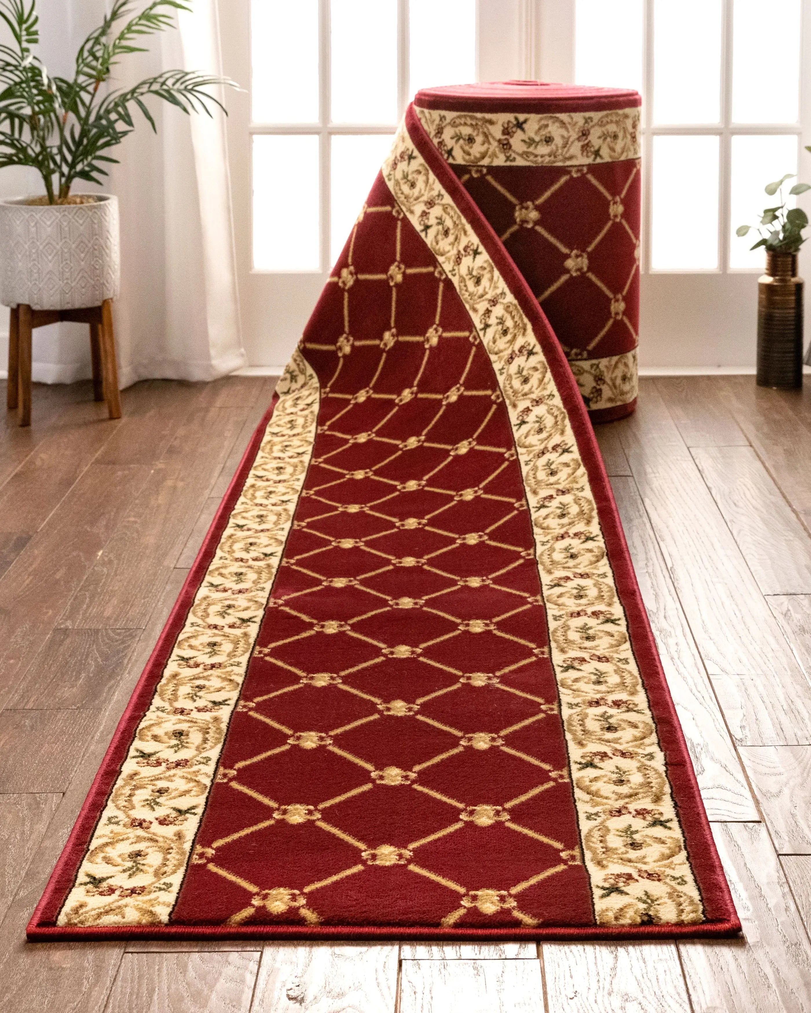 Fleur De Lis Custom Size Runner Formal Red Choose Your Width x Choose Your Length Hallway Runner Rug