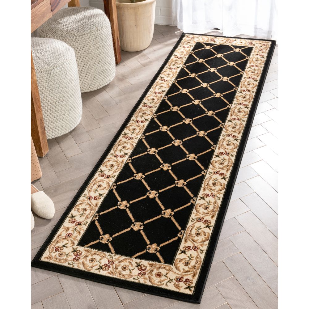 Fleur De Lis Black Formal Rug