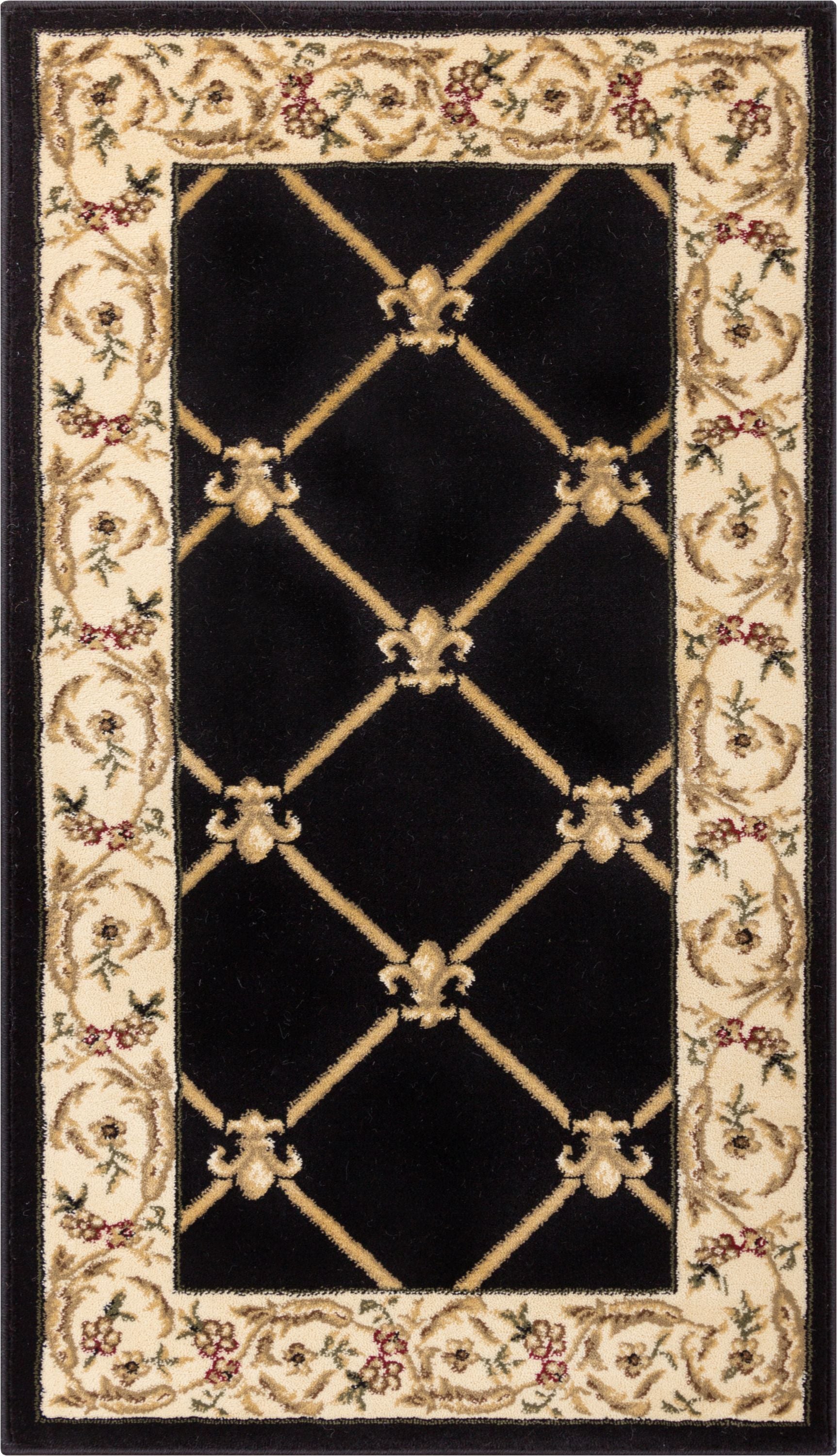 Fleur De Lis Black Formal Rug