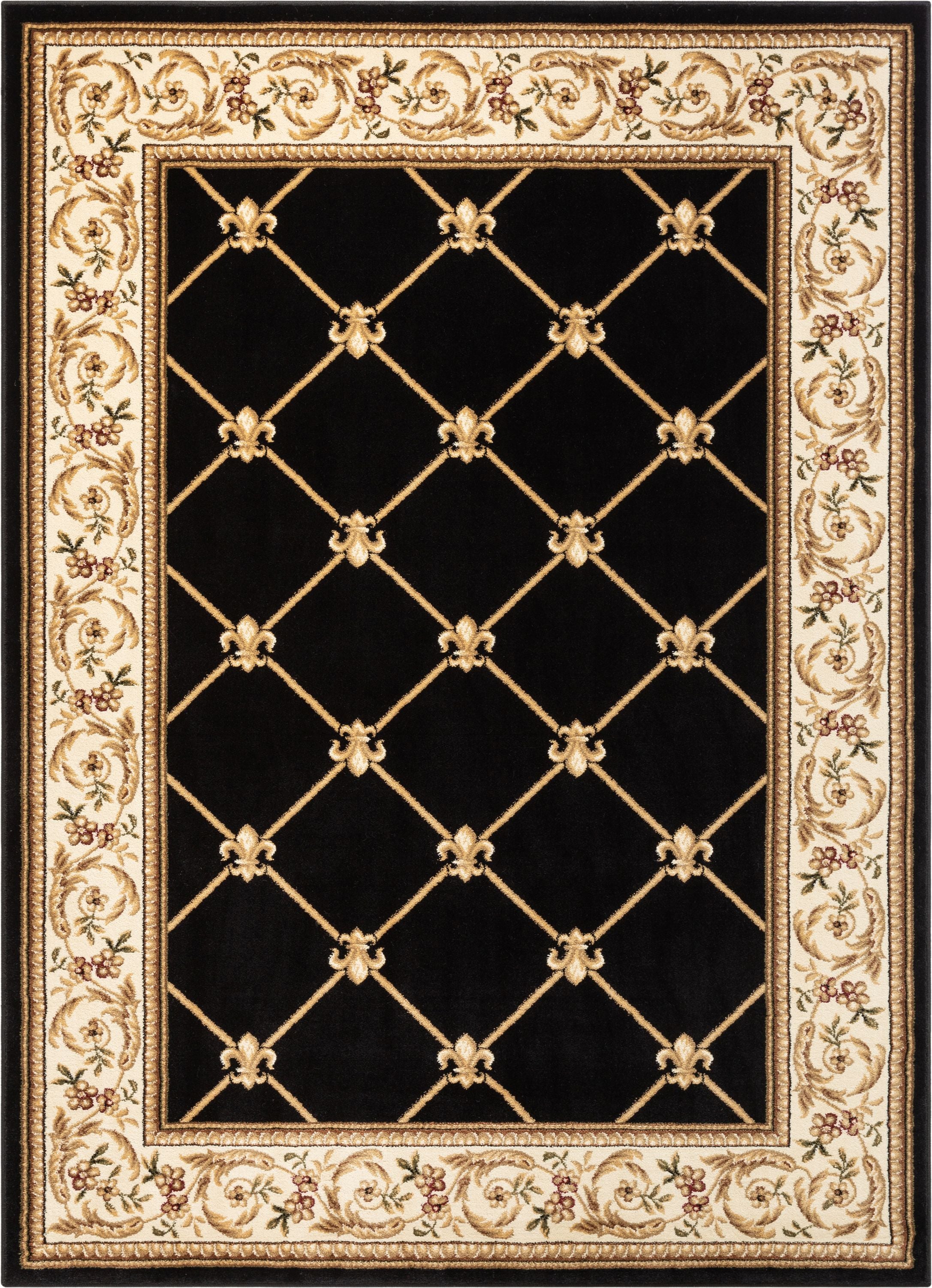 Fleur De Lis Black Formal Rug