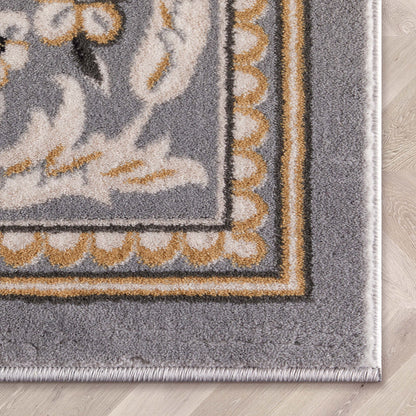 Fleur De Lis Grey Traditional Rug