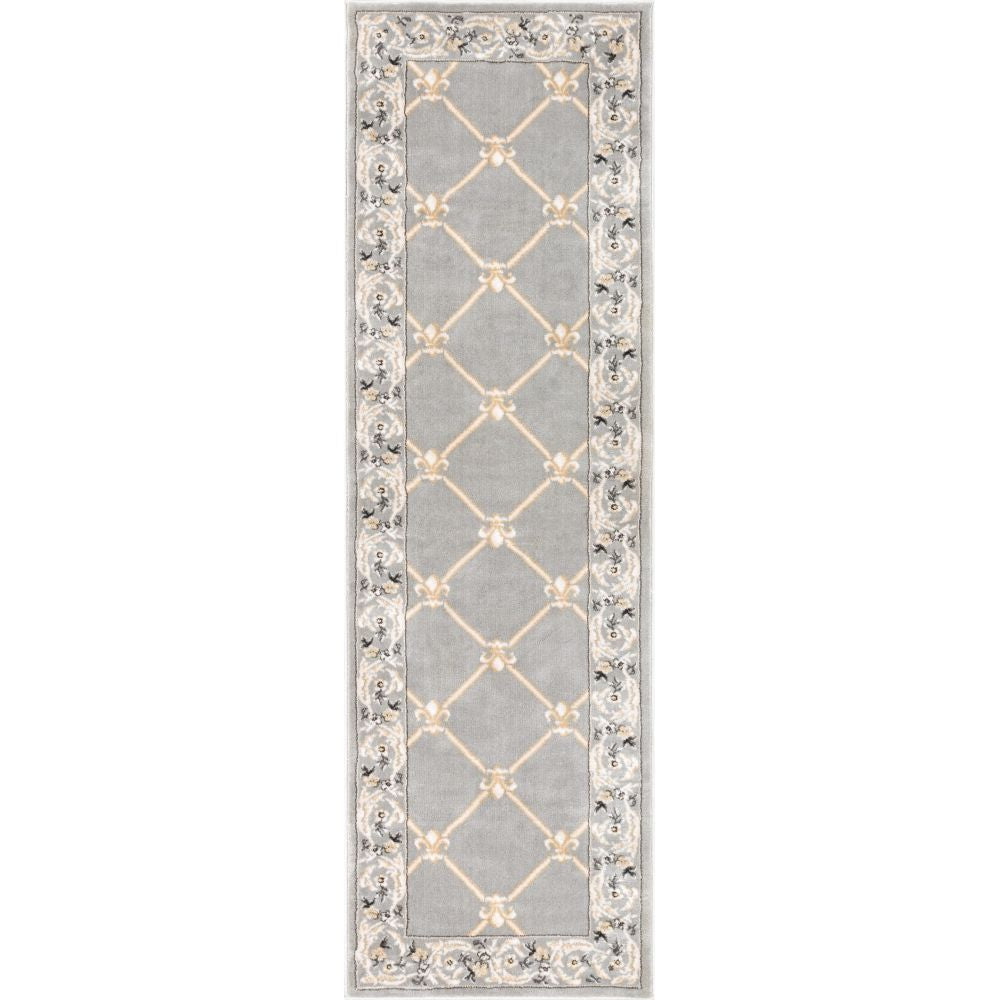 Fleur De Lis Grey Traditional Rug