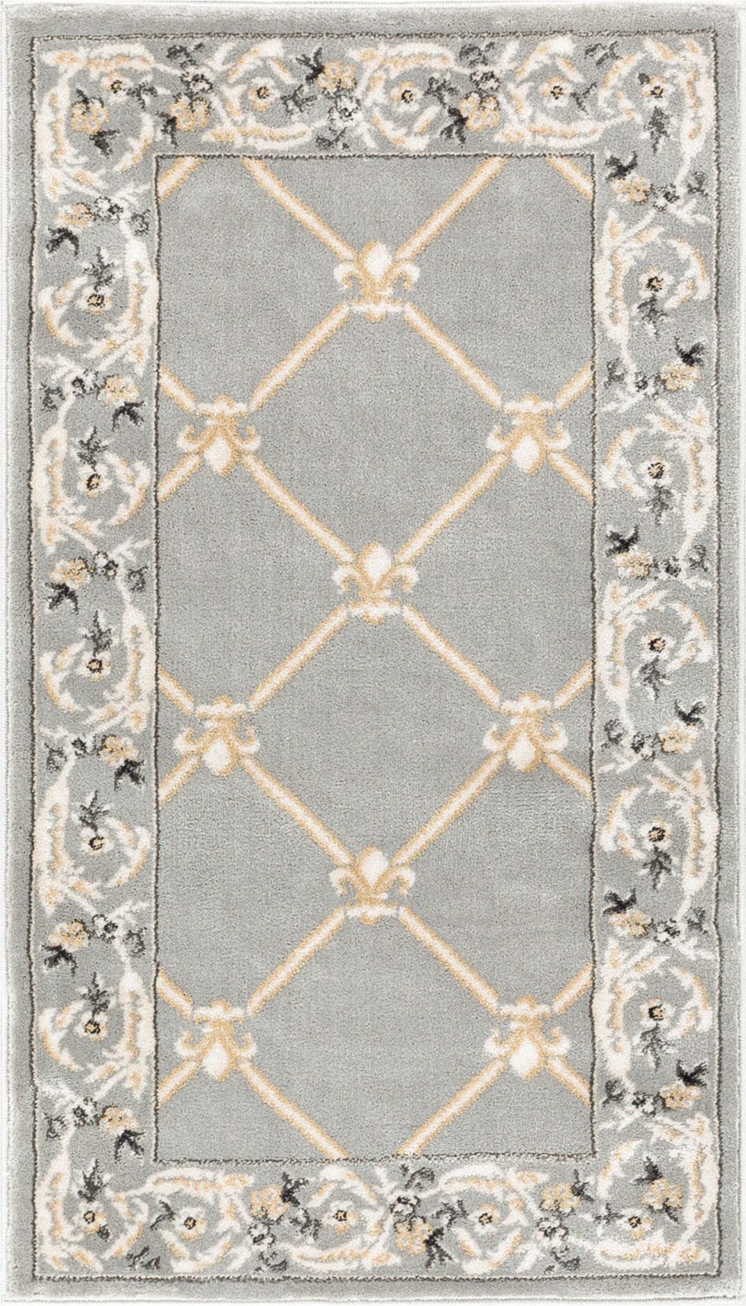 Fleur De Lis Grey Traditional Rug