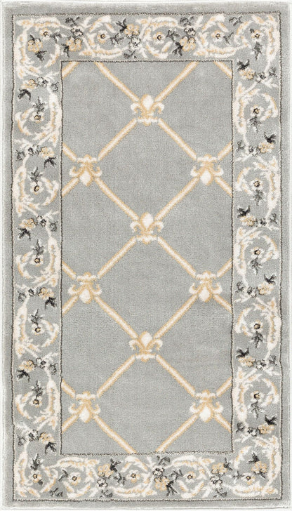 Fleur De Lis Grey Traditional Rug