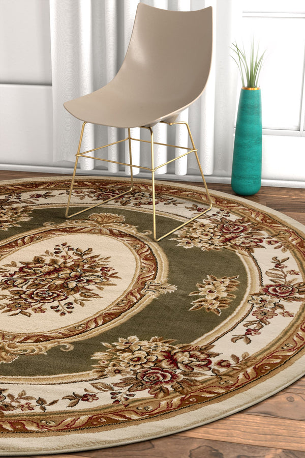 Le Petit Palais Green Traditional Round Rug