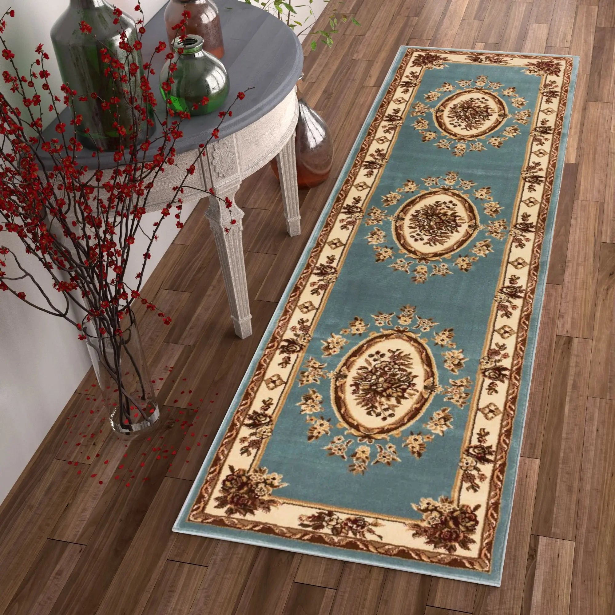 Le Petit Palais Light Blue Traditional Rug Well Woven